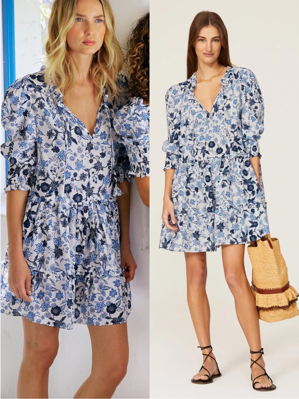 Misa Los Angeles Maya Dress In White Blue Menara Petals Size XS